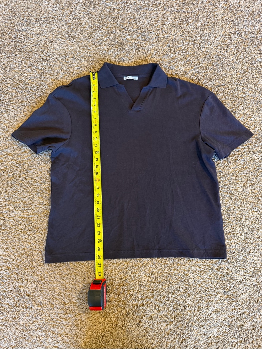 Zara Navy Short-Sleeve Polo with Open Collar